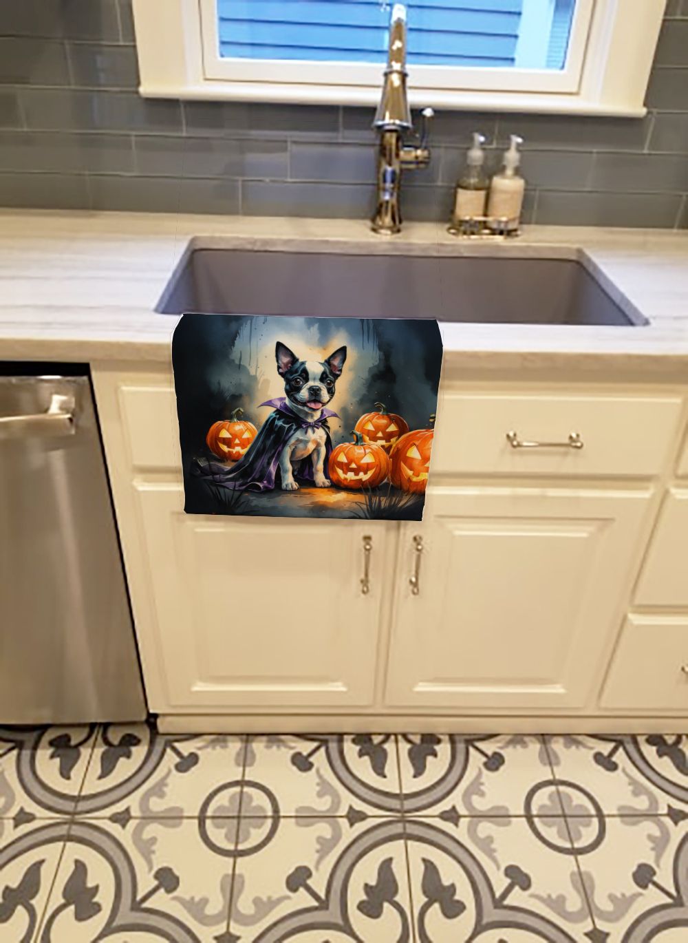 Boston Terrier Puppy Halloween Kitchen Towel Dish Cloths Guest Hand Towel Decorative Bathroom Towel for Face,Tea, Dishcloth, Kitchen and Bath