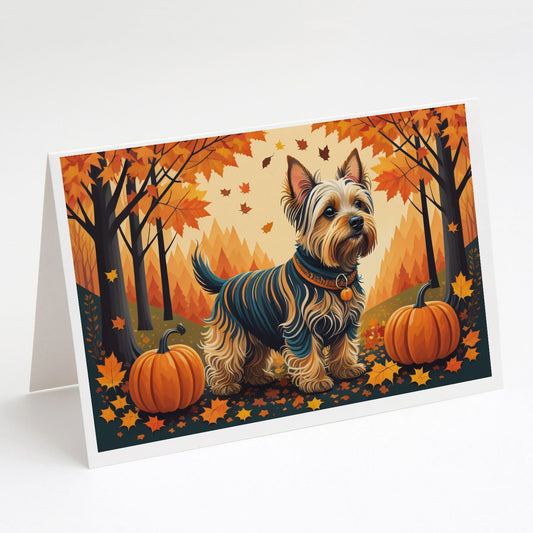 Silky Terrier Fall Greeting Cards Pack of 8 Blank Cards with Envelopes Whimsical A7 Size 5x7 Blank Note Cards