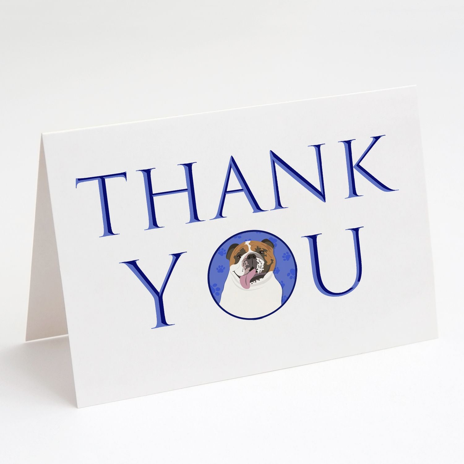 English Bulldog Tricolor #1 Thank You Greeting Cards Pack of 8 Blank Cards with Envelopes Whimsical A7 Size 5x7 Blank Note Cards