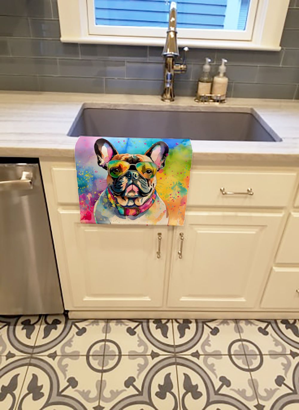 French Bulldog Hippie Dawg Kitchen Towel Dish Cloths Guest Hand Towel Decorative Bathroom Towel for Face,Tea, Dishcloth, Kitchen and Bath