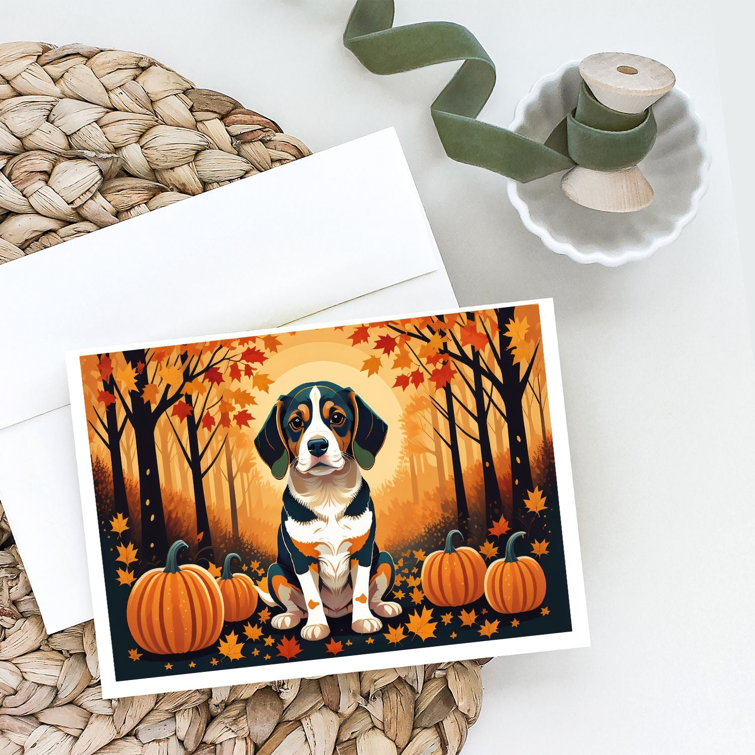 Beagle Fall Greeting Cards Pack of 8 Blank Cards with Envelopes Whimsical A7 Size 5x7 Blank Note Cards