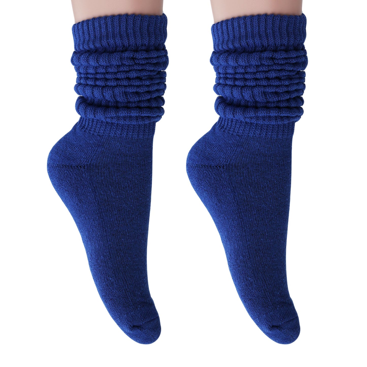 Women's Extra Long Slouch Scrunch Socks Knee High, Cotton Blend, Pack of 2, Fits Shoe Sizes 5-10, 80s Style, 28 Colors
