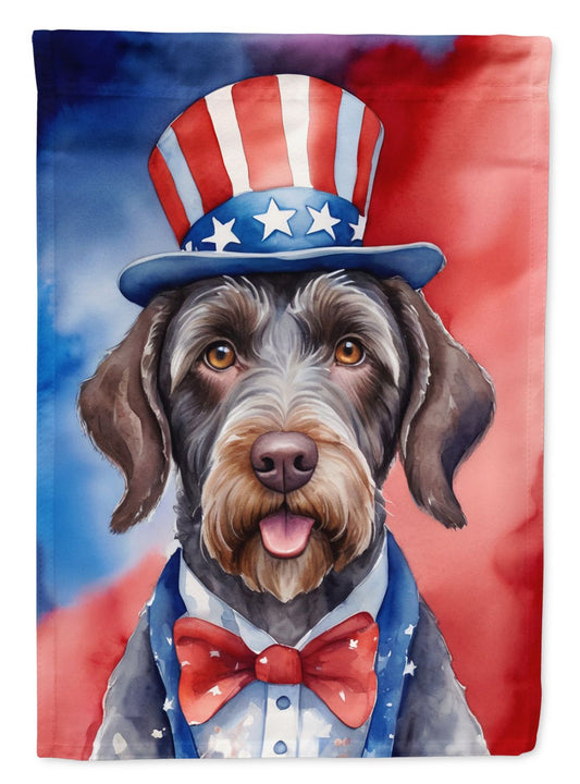 German Wirehaired Pointer Patriotic American House Flag Large Porch Sleeve Pole Decorative Outside Yard Banner Artwork Wall Hanging, Polyester, House Size, Multicolor