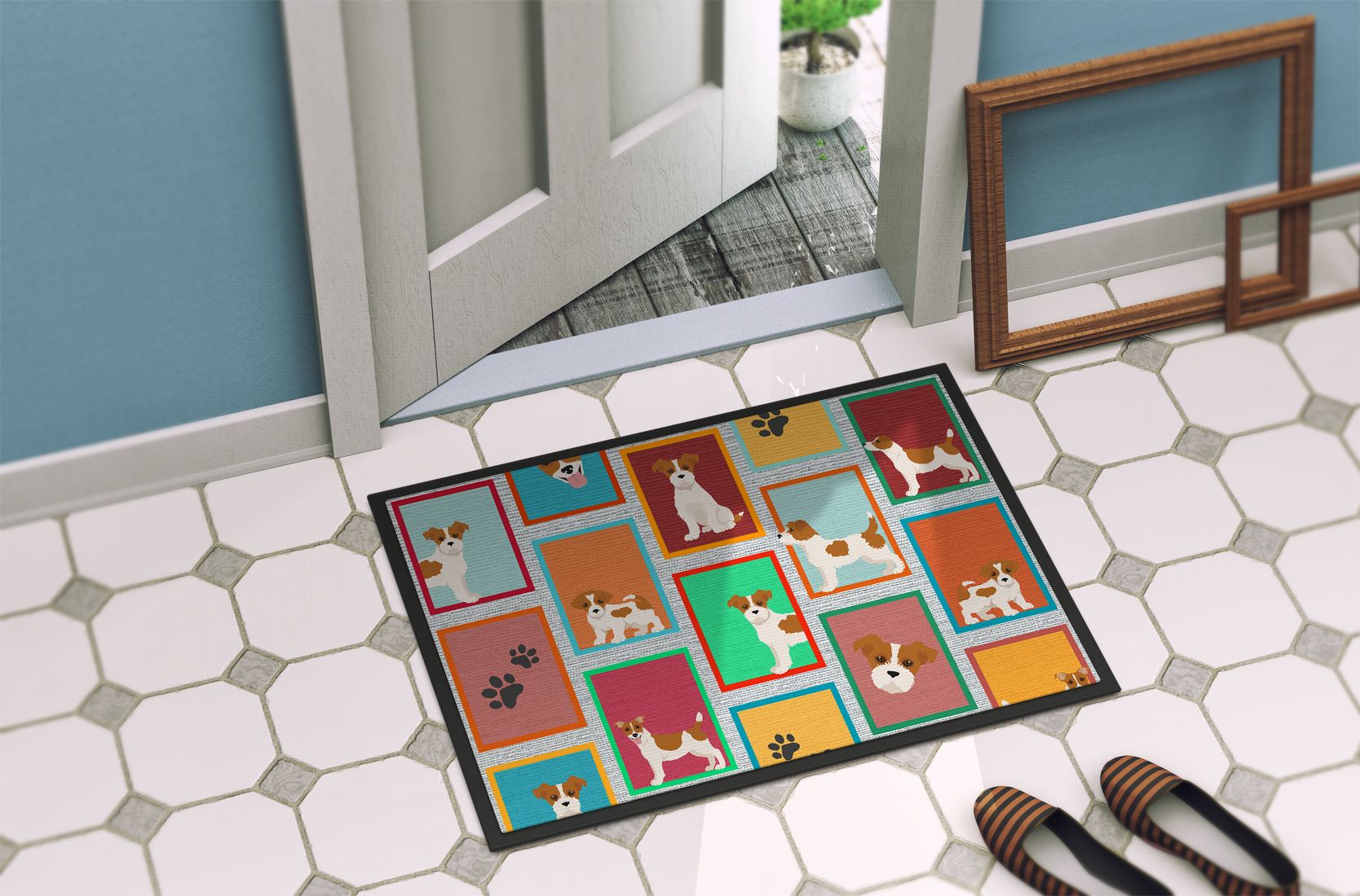 NEW Lots of Red and White Jack Russell Terrier Doormat Front Door Mat Indoor Outdoor Rugs for Entryway, Non Slip Washable Low Pile, 18H X 27W