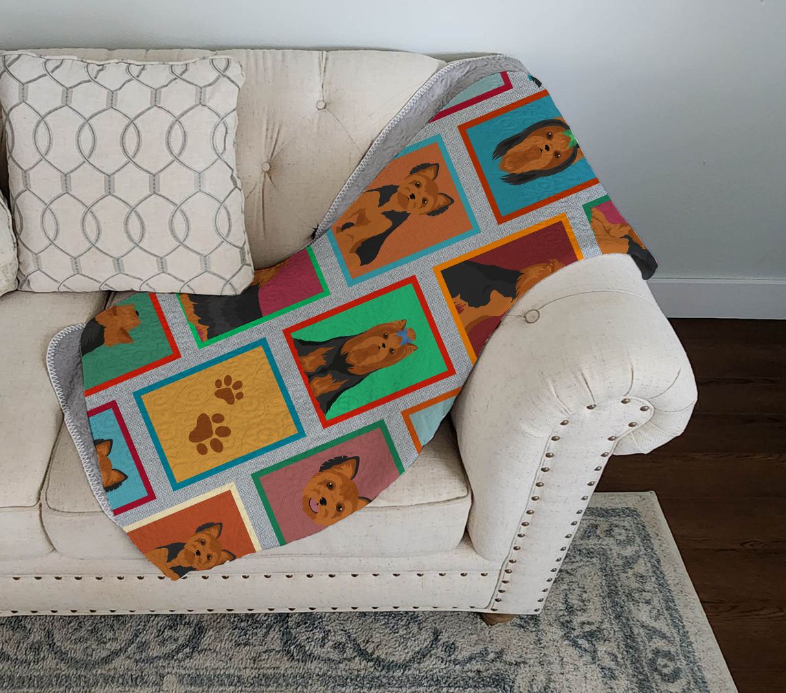 Lots of Black and Tan Yorkie Quilted Blanket 50x60 Artwork Pattern Quilted Throw Blanket for Bed, Couch, Sofa, Soft and Lightweight