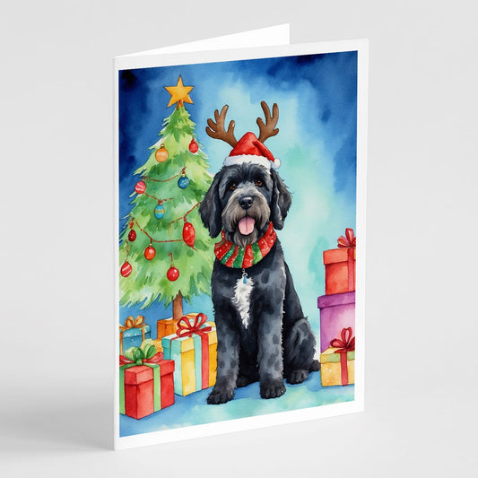 Portuguese Water Dog Christmas Reindeer Greeting Cards Pack of 8 Blank Cards with Envelopes Whimsical A7 Size 5x7 Blank Note Cards