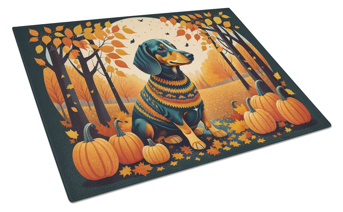 NEW Dachshund Fall Glass Cutting Board Decorative Tempered Glass Kitchen Cutting and Serving Board Large Size Chopping Board