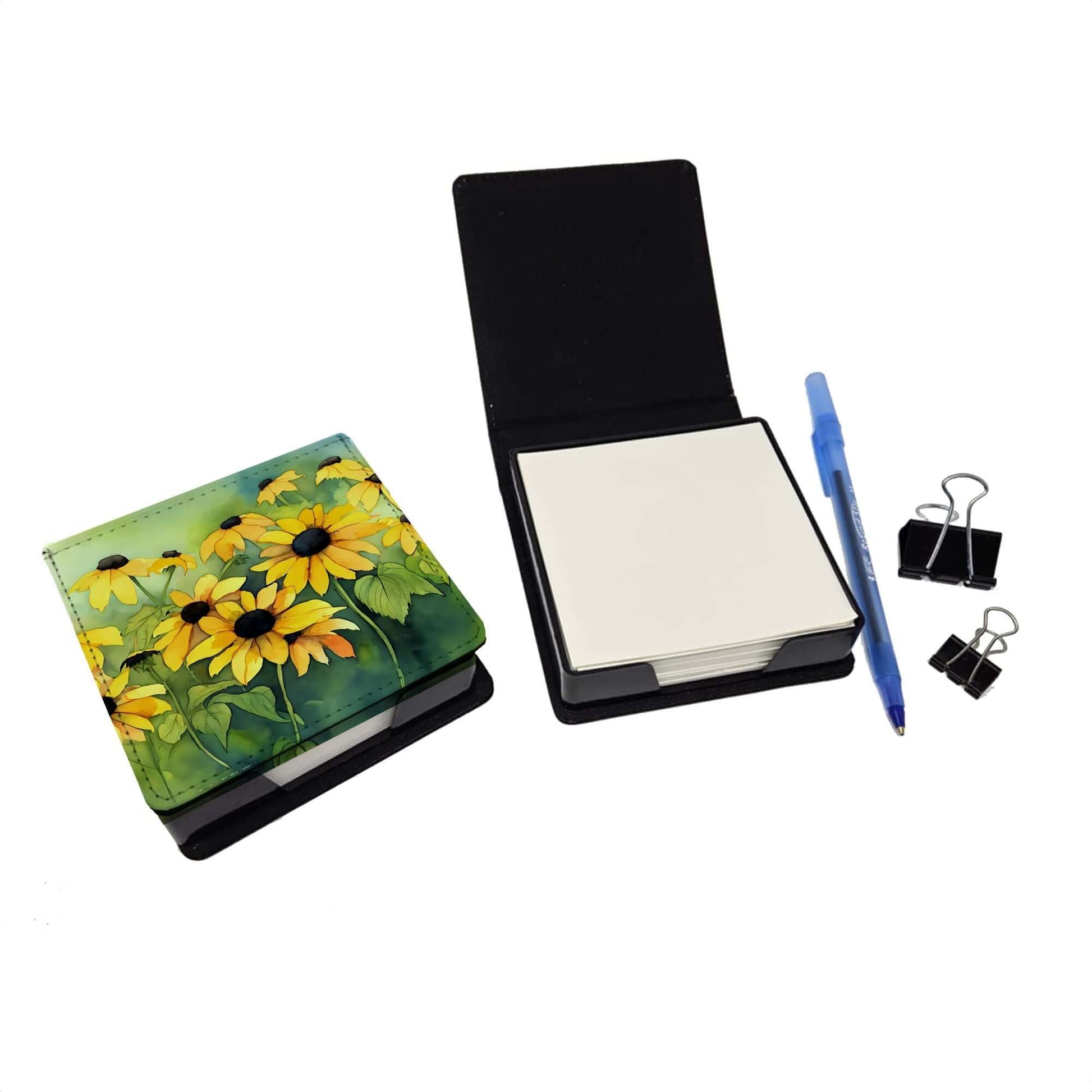 Maryland Black-Eyed Susans in Watercolor PU Leather Note Paper Holder with Artist-Designed Cover, Desk Accessory, Office Gift