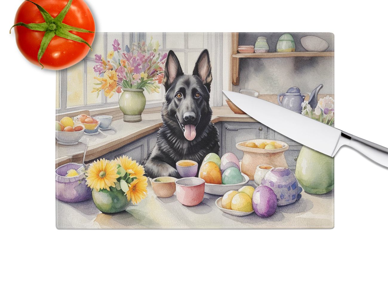 Decorating Easter German Shepherd Glass Cutting Board Decorative Tempered Glass Kitchen Cutting and Serving Board Large Size Chopping Board