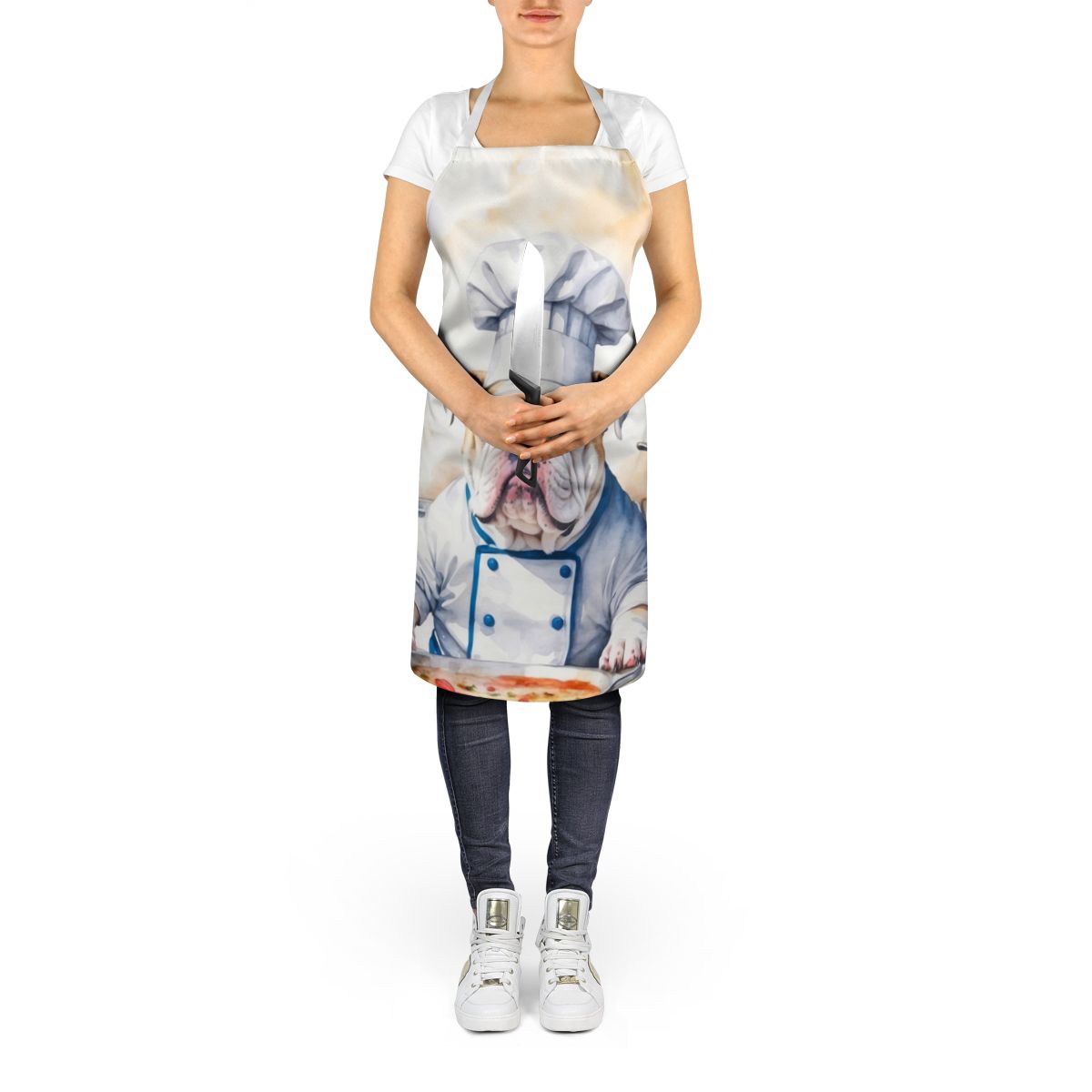 English Bulldog The Chef Apron Cooking Kitchen Server Baking Crafts Gardening for Adult Women Men, Unisex, Large, Multicolor