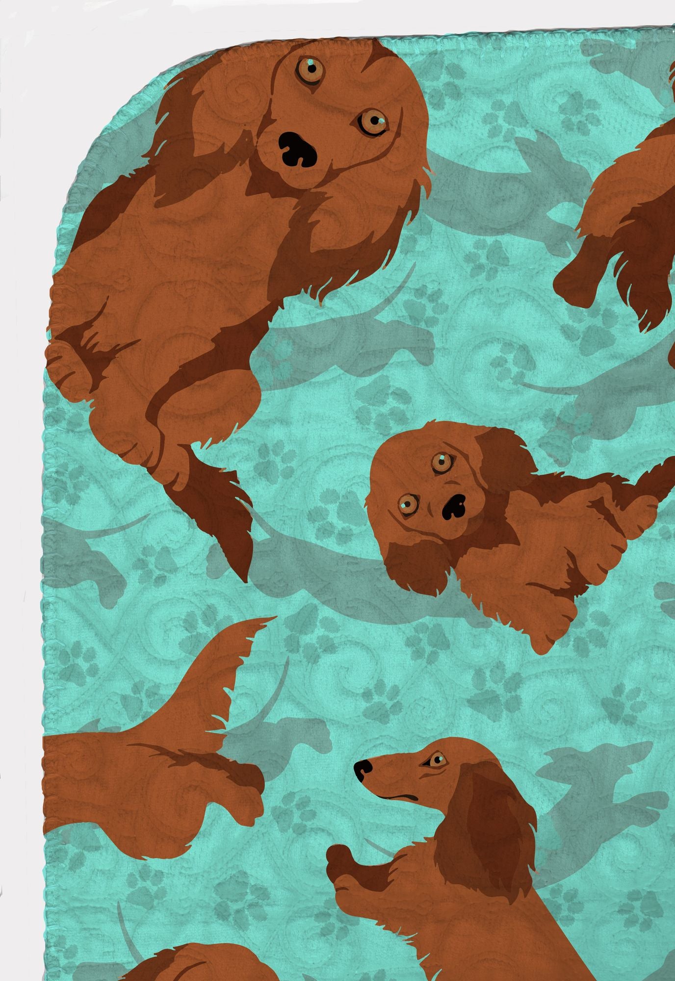 Longhaired Red Dachshund Quilted Blanket 50x60 Artwork Pattern Quilted Throw Blanket for Bed, Couch, Sofa, Soft and Lightweight