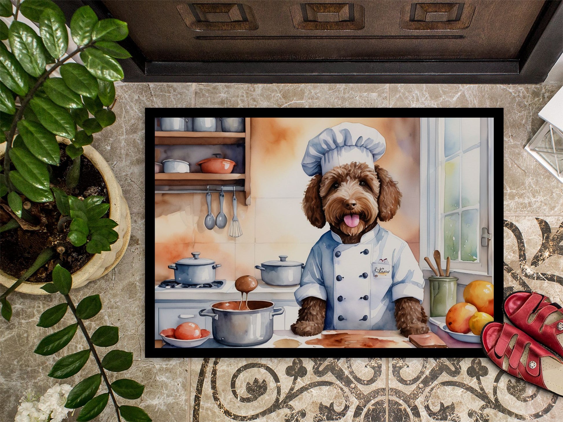 NEW Labradoodle The Chef Doormat Front Door Mat Indoor Outdoor Rugs for Entryway, Non Slip Washable Low Pile, 18H X 27W