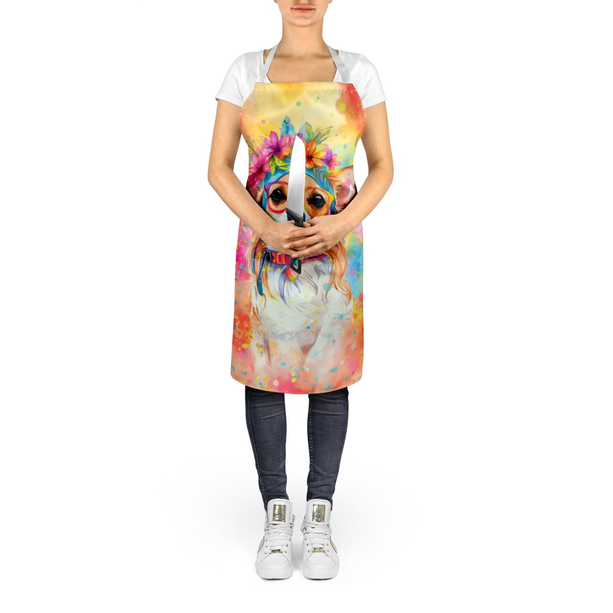 Chihuahua Hippie Dawg Apron Cooking Kitchen Server Baking Crafts Gardening for Adult Women Men, Unisex, Large, Multicolor