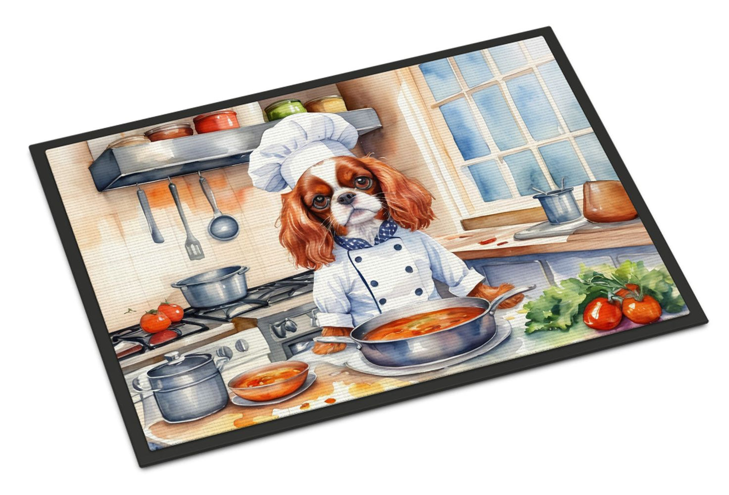 Cavalier Spaniel The Chef Doormat Front Door Mat Indoor Outdoor Rugs for Entryway, Non Slip Washable Low Pile, 24H X 36W