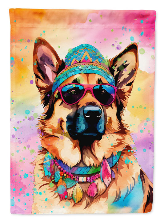 German Shepherd Hippie Dawg House Flag Large Porch Sleeve Pole Decorative Outside Yard Banner Artwork Wall Hanging, Polyester, House Size, Multicolor
