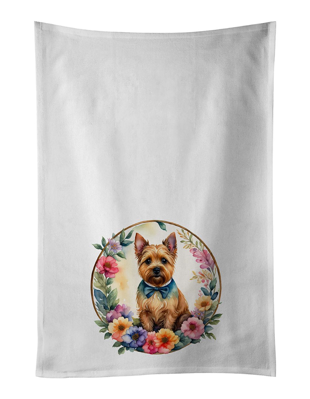 Norwich Terrier and Flowers Kitchen Towel Set of 2 White Dish Towels Decorative Bathroom Hand towel for Hand, Face, Hair, Yoga, Tea, Dishcloth, 19 X 28", White