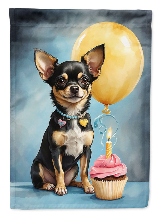 Black and Tan Chihuahua Happy Birthday House Flag Large Porch Sleeve Pole Decorative Outside Yard Banner Artwork Wall Hanging, Polyester, House Size, Multicolor