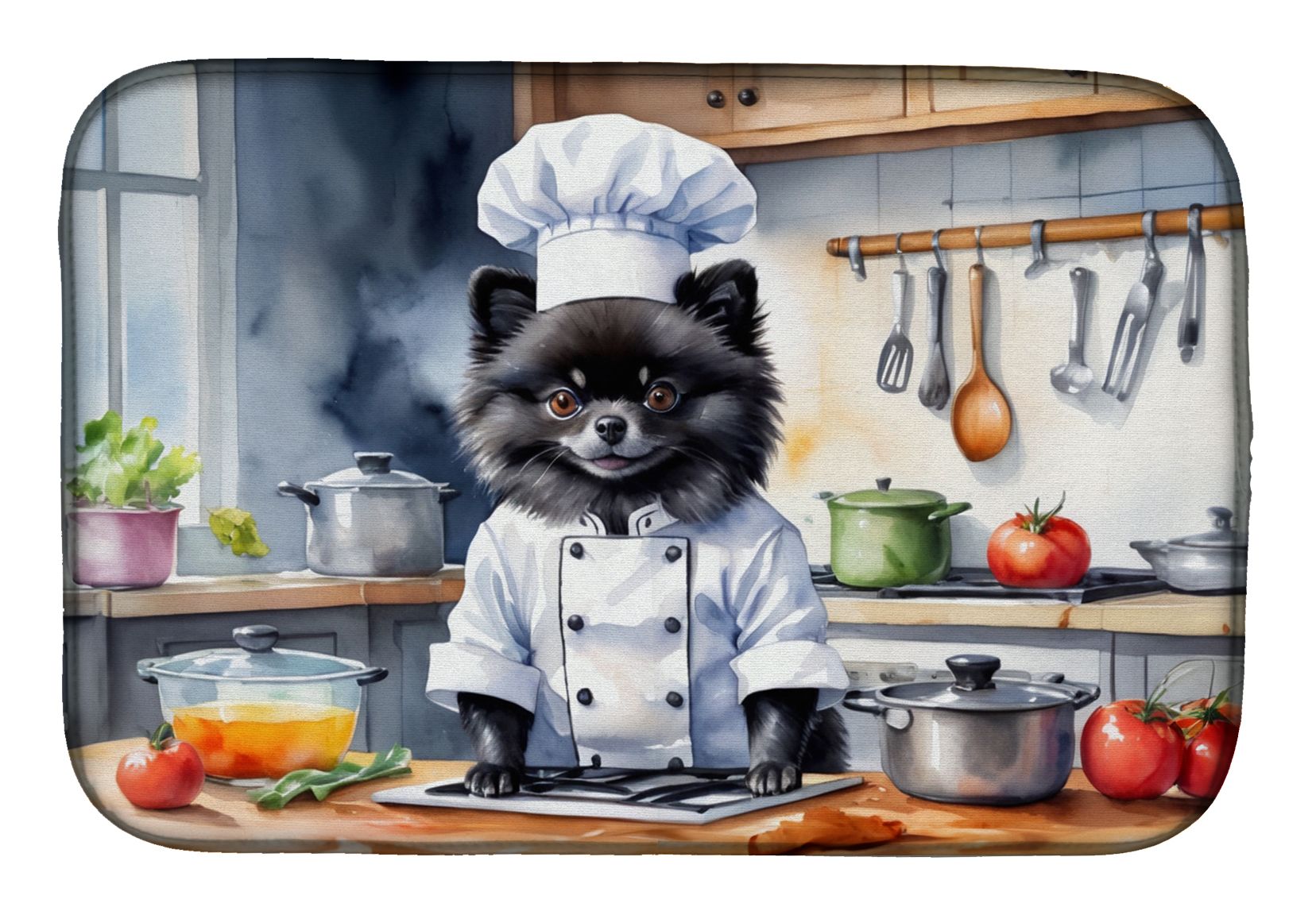 Pomeranian The Chef Dish Drying Mat Absorbent Dish Drying Mat Pad for Kitchen Counter Dish Drainer Mat for Countertop, 14 x 21", Multicolor