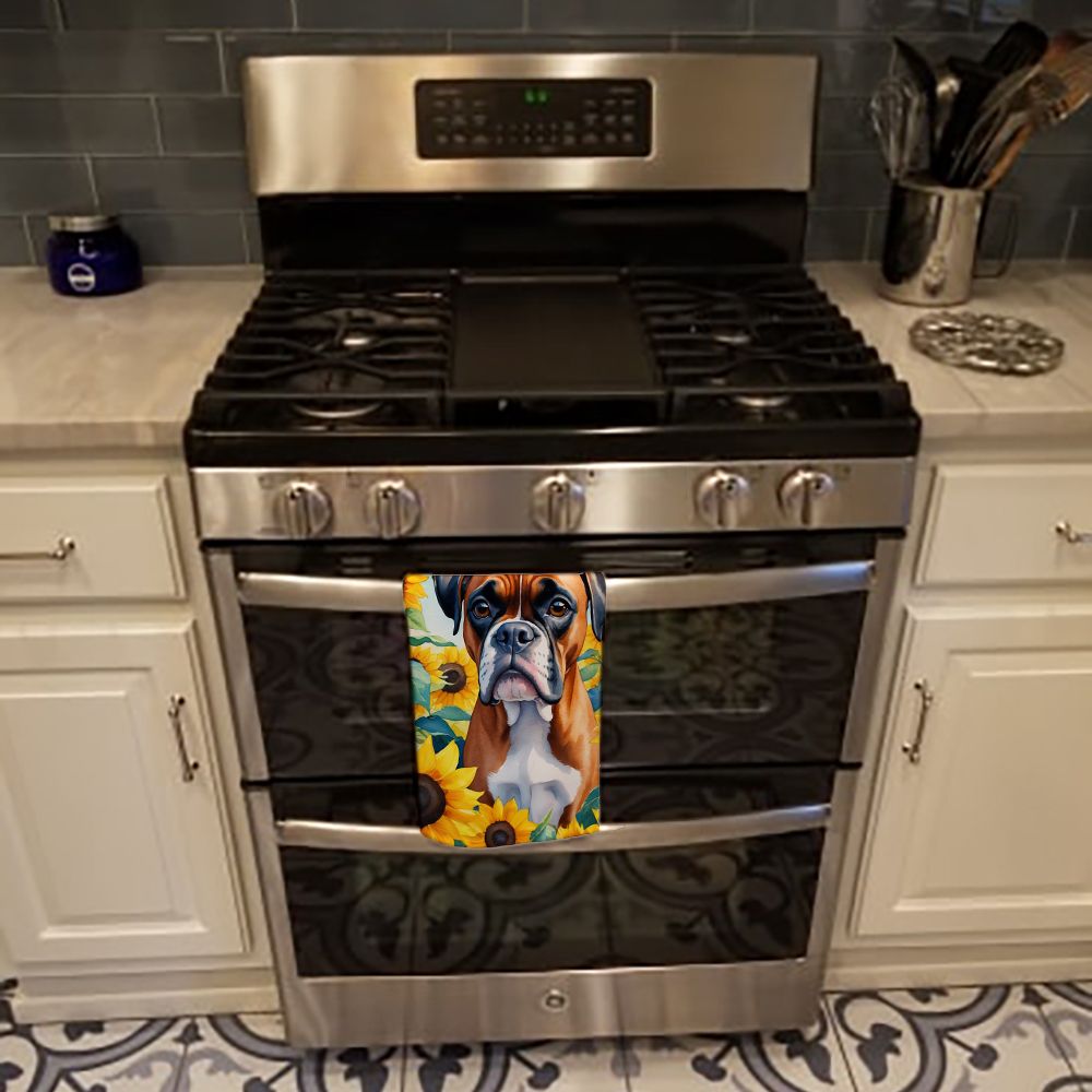 Boxer in Sunflowers Kitchen Towel Dish Cloths Guest Hand Towel Decorative Bathroom Towel for Face,Tea, Dishcloth, Kitchen and Bath