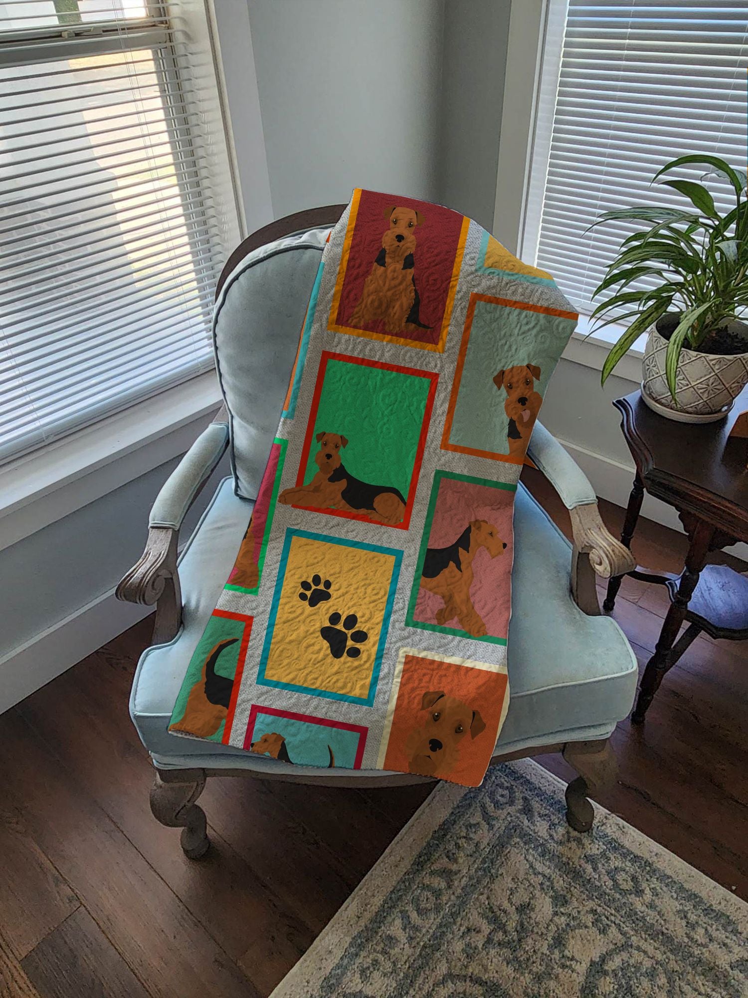Lots of Airedale Terrier Quilted Blanket 50x60 Artwork Pattern Quilted Throw Blanket for Bed, Couch, Sofa, Soft and Lightweight