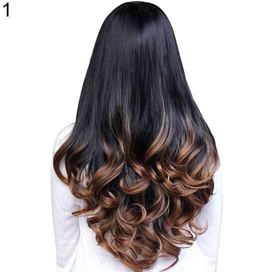 Women Big Wave Long Curly Wavy Gradient Color Ombre Three-forth Full Hair Wig - Clothes For Her Online Store