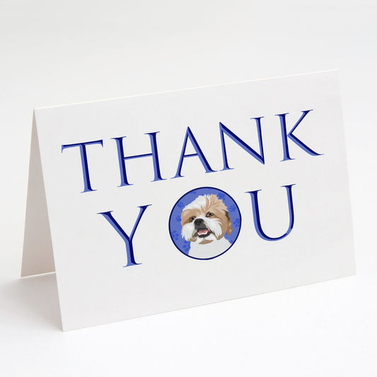 Shih-Tzu Silver Gold and White Thank You Greeting Cards Pack of 8 Blank Cards with Envelopes Whimsical A7 Size 5x7 Blank Note Cards