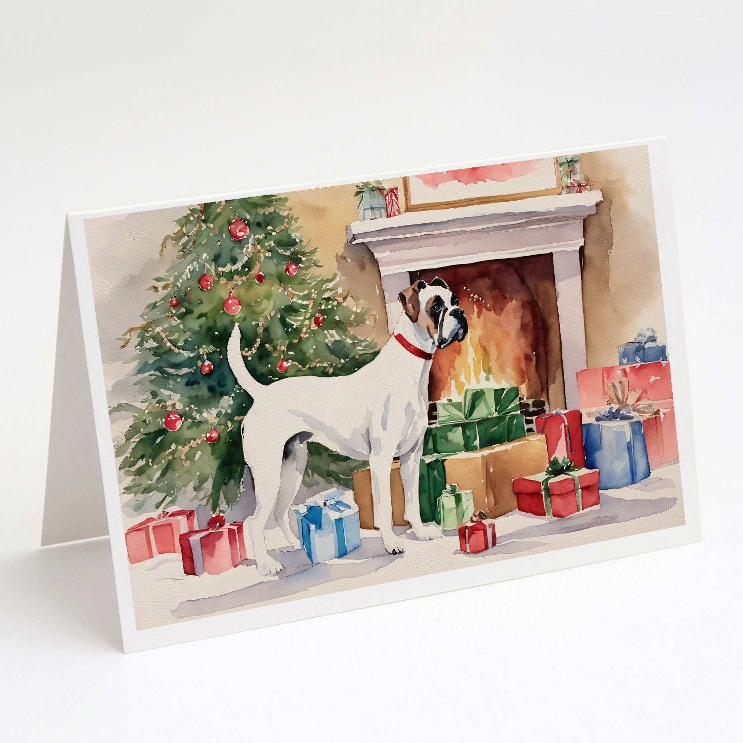 White Boxer Christmas Greeting Cards Pack of 8 Blank Cards with Envelopes Whimsical A7 Size 5x7 Blank Note Cards