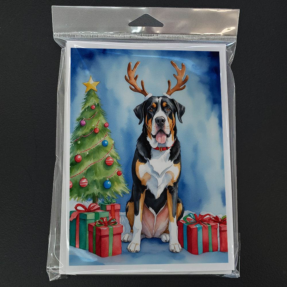 Greater Swiss Mountain Dog Christmas Reindeer Greeting Cards Pack of 8 Blank Cards with Envelopes Whimsical A7 Size 5x7 Blank Note Cards