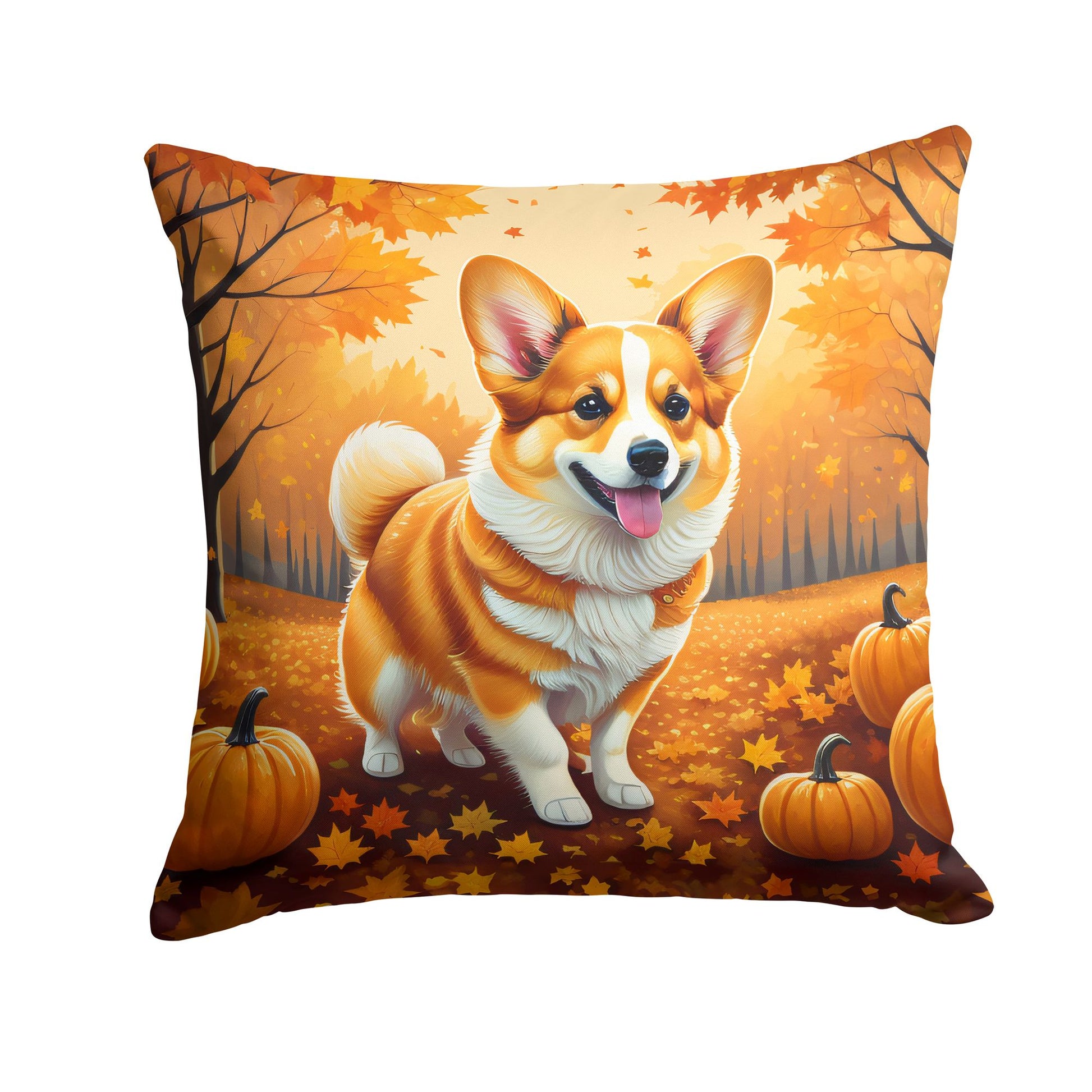 Corgi Fall Throw Pillow Machine Washable, Indoor Outdoor Decorative Pillow for Couch, Bed or Patio, 14Hx14W