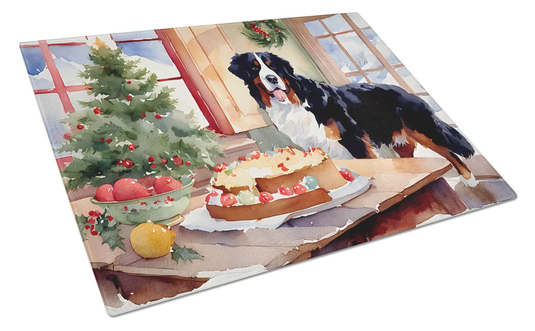 NEW Bernese Mountain Dog Christmas Cookies Glass Cutting Board Decorative Tempered Glass Kitchen Cutting and Serving Board Large Size Chopping Board