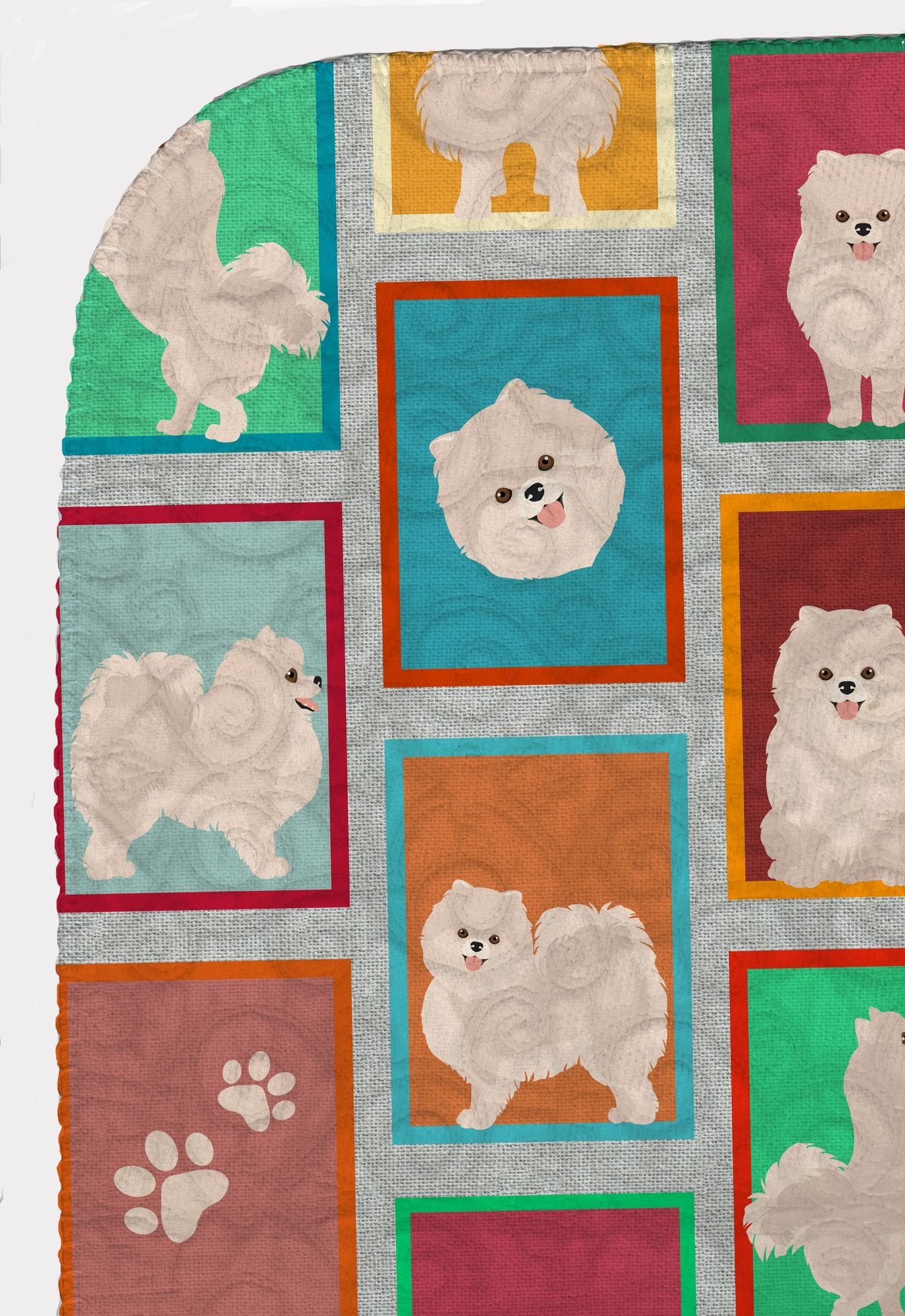 Lots of White Pomeranian Quilted Blanket 50x60 Artwork Pattern Quilted Throw Blanket for Bed, Couch, Sofa, Soft and Lightweight