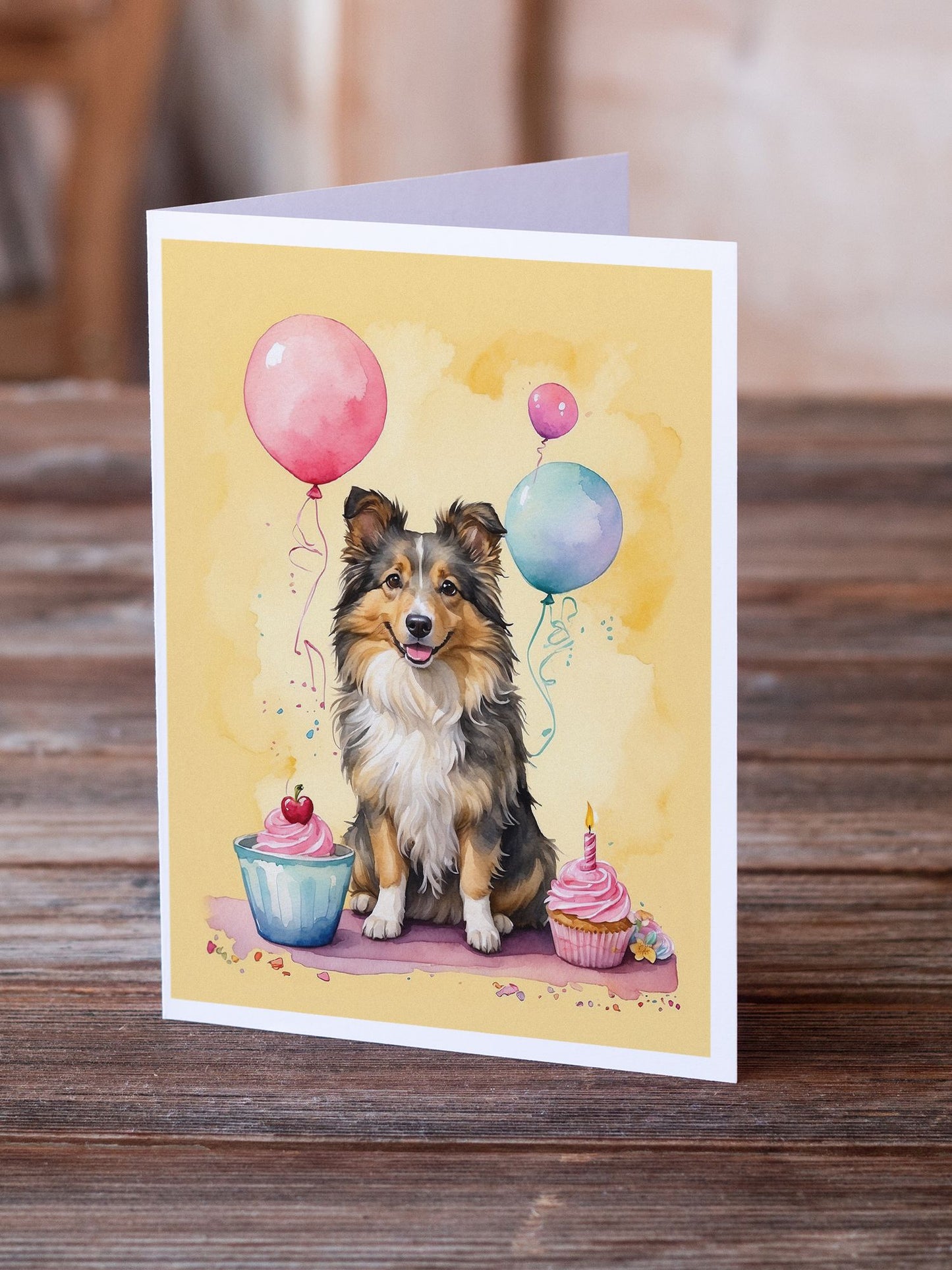 Sheltie Happy Birthday Greeting Cards Pack of 8 Blank Cards with Envelopes Whimsical A7 Size 5x7 Blank Note Cards