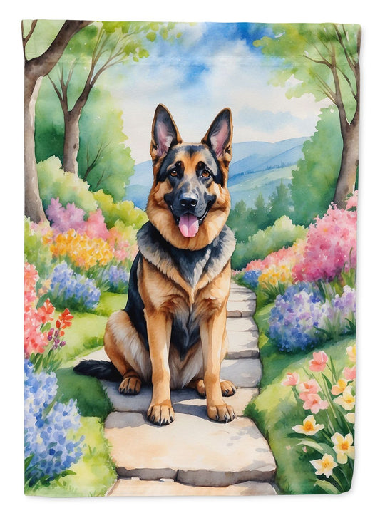 German Shepherd Spring Path Garden Flag Mailbox Flag Decorative Yard Flag Banner Outside Patio Artwork Yard Flower Beds, Garden Size, Multicolor