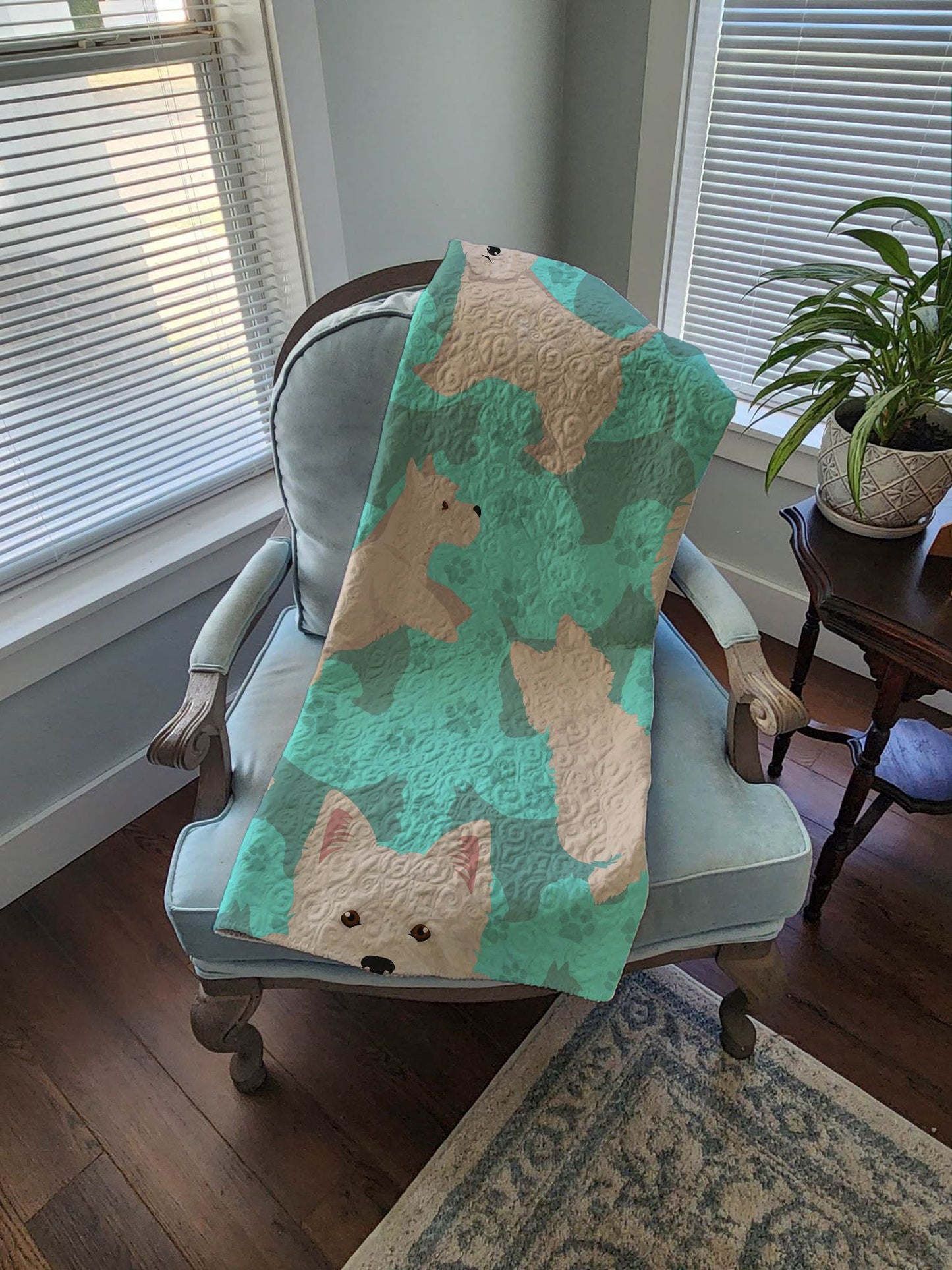 Westie Quilted Blanket 50x60 Artwork Pattern Quilted Throw Blanket for Bed, Couch, Sofa, Soft and Lightweight