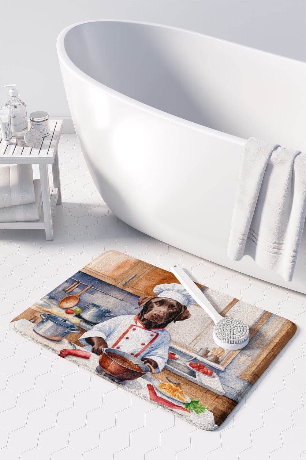 Chocolate Labrador Retriever The Chef Memory Foam Kitchen Mat Machine Washable Anti-Fatigue Mat Cushion Comfort Bath Mat or Kitchen Rug