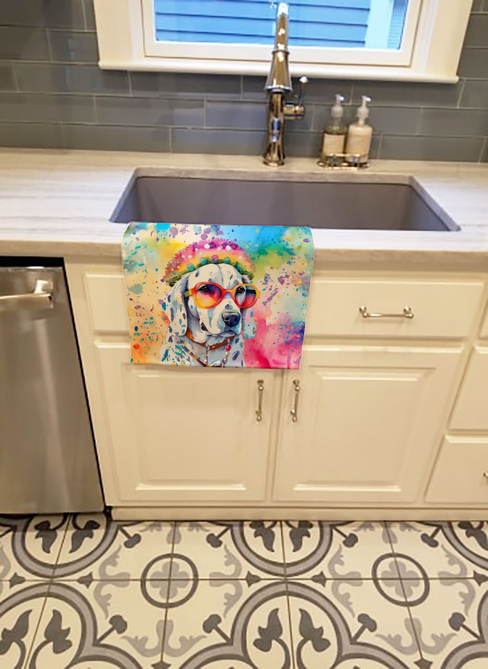 Dalmatian Hippie Dawg Kitchen Towel Dish Cloths Guest Hand Towel Decorative Bathroom Towel for Face,Tea, Dishcloth, Kitchen and Bath