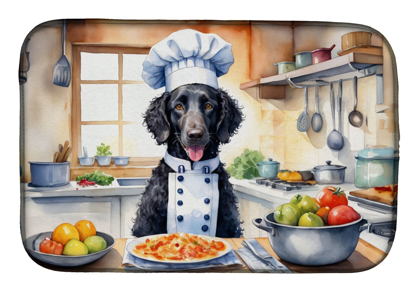 Curly-Coated Retriever The Chef Dish Drying Mat Absorbent Dish Drying Mat Pad for Kitchen Counter Dish Drainer Mat for Countertop, 14 x 21", Multicolor