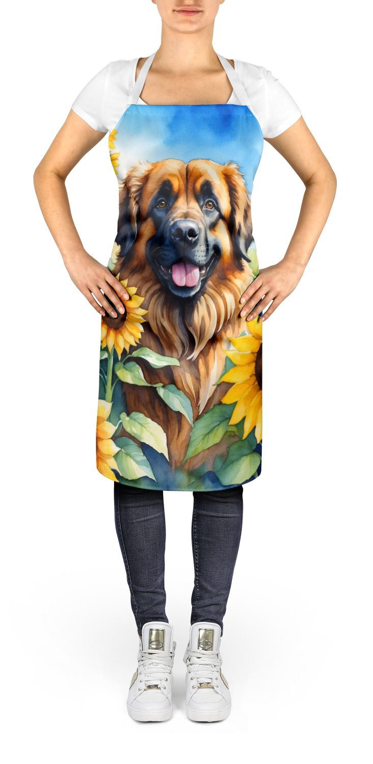 Leonberger in Sunflowers Apron Cooking Kitchen Server Baking Crafts Gardening for Adult Women Men, Unisex, Large, Multicolor