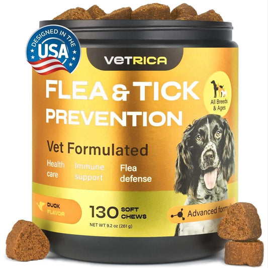 Flea and Tick Prevention for Dogs Flea Treatment Chews Immune Support Flea and Tick Chewables for Dogs Flea Tick Control Supplement All Breeds Ages Vet Formulated Soft Treats