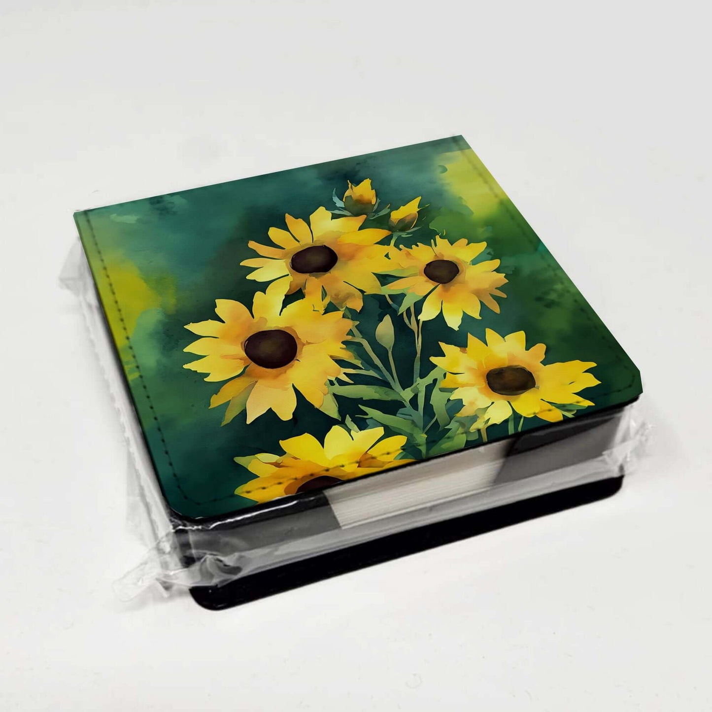 Kentucky Goldenrod in Watercolor PU Leather Note Paper Holder with Artist-Designed Cover, Desk Accessory, Office Gift