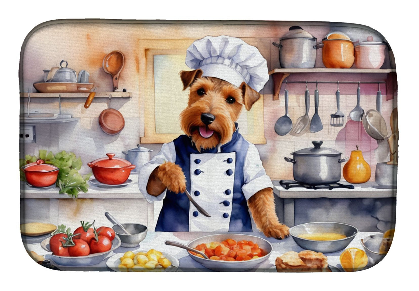 Welsh Terrier The Chef Dish Drying Mat Absorbent Dish Drying Mat Pad for Kitchen Counter Dish Drainer Mat for Countertop, 14 x 21", Multicolor