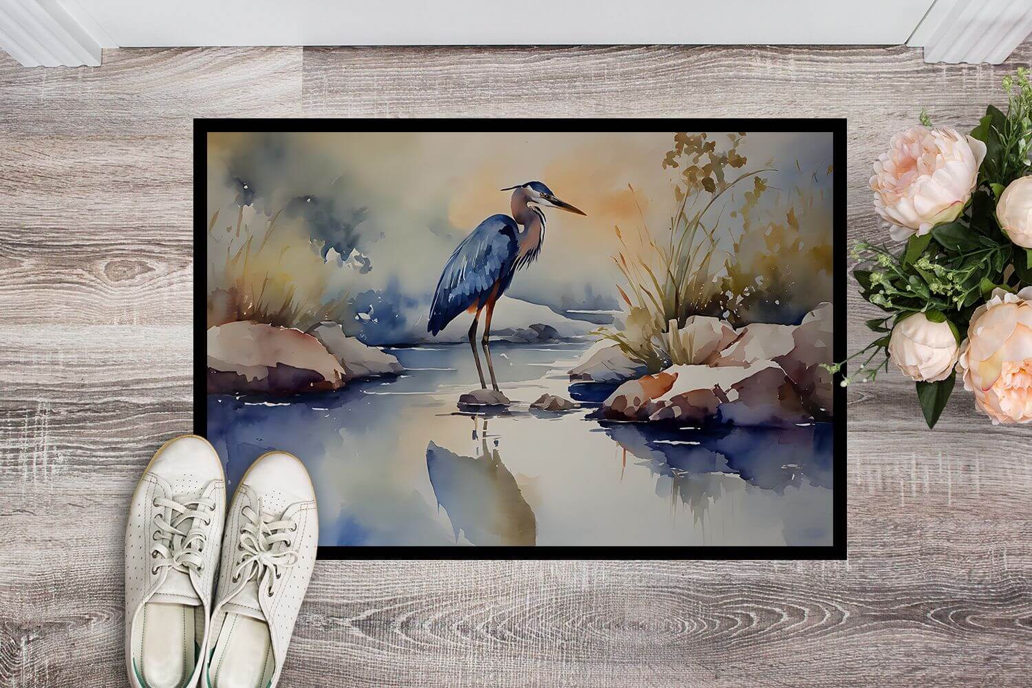 Blue Heron Doormat Front Door Mat Indoor Outdoor Rugs for Entryway, Non Slip Washable Low Pile, 24H X 36W