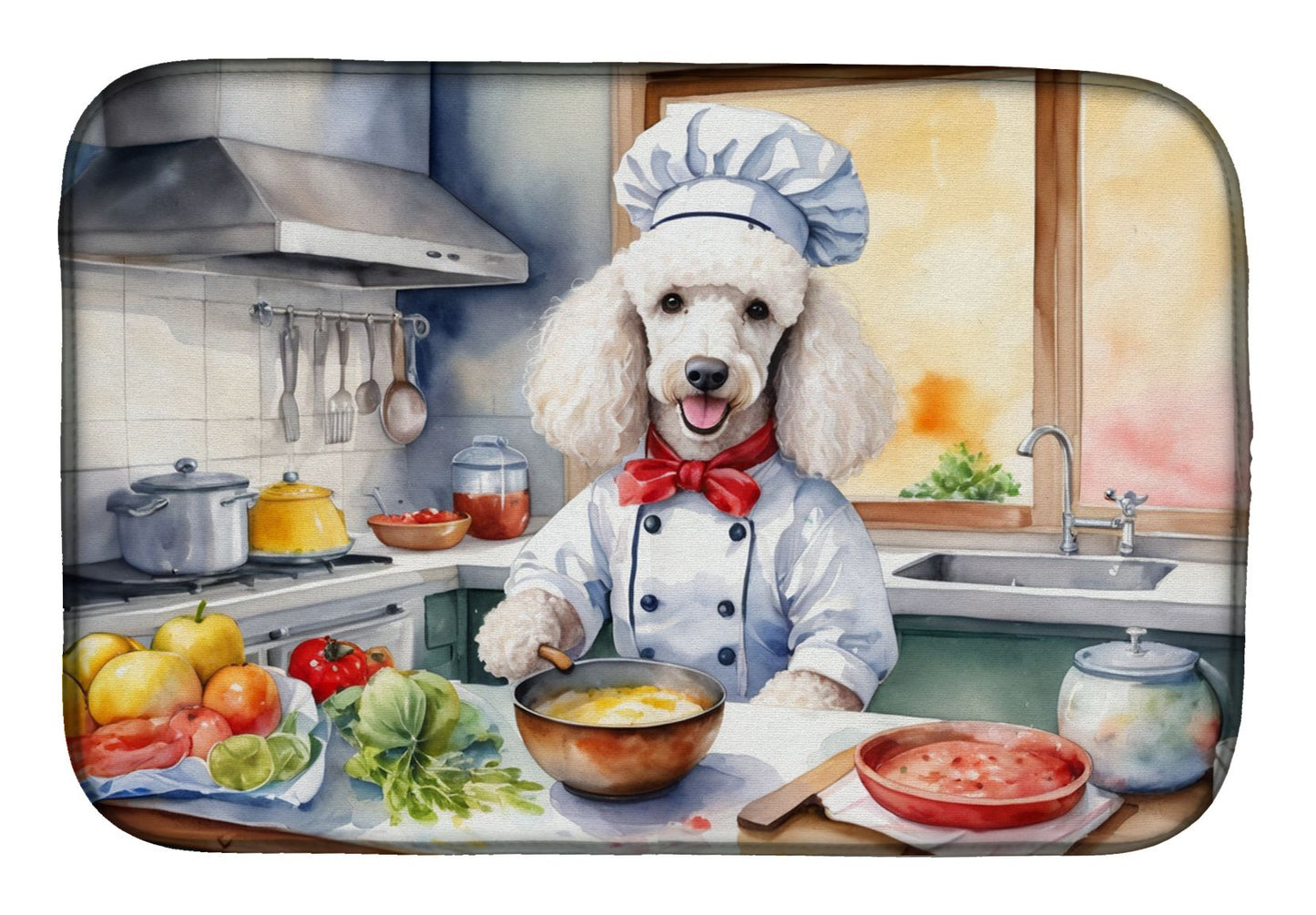 White Poodle The Chef Dish Drying Mat Absorbent Dish Drying Mat Pad for Kitchen Counter Dish Drainer Mat for Countertop, 14 x 21", Multicolor