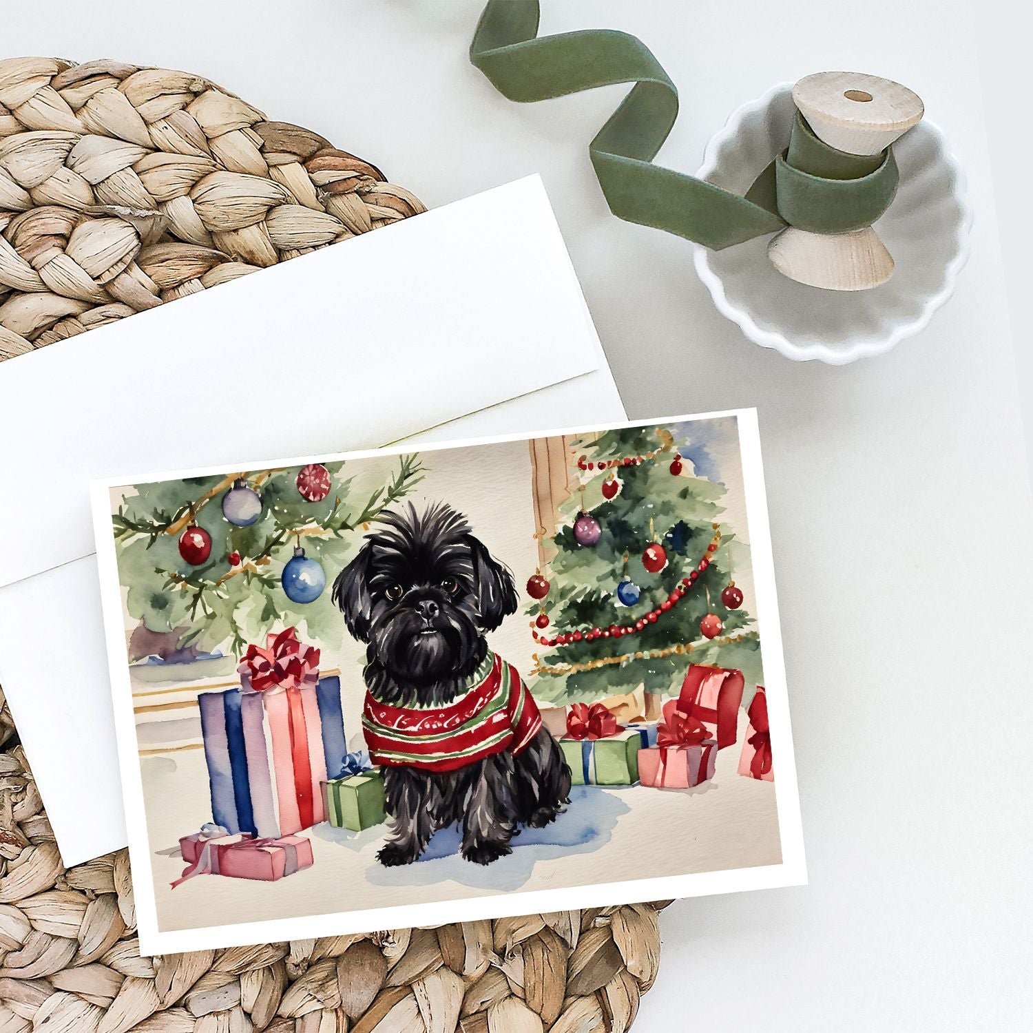 Affenpinscher Christmas Greeting Cards Pack of 8 Blank Cards with Envelopes Whimsical A7 Size 5x7 Blank Note Cards
