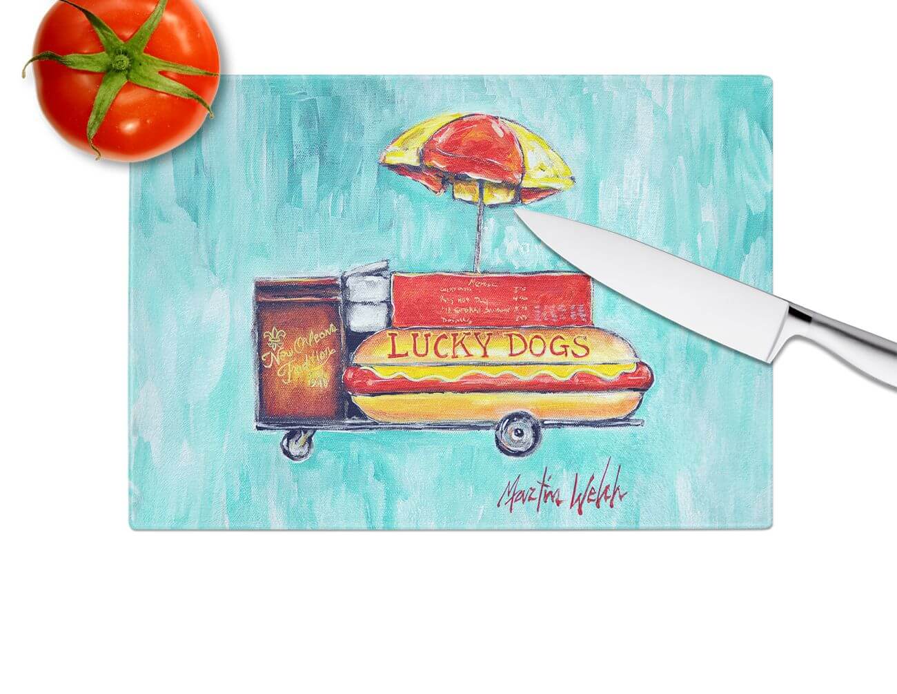 NEW Hot Dog Cart Glass Cutting Board Decorative Tempered Glass Kitchen Cutting and Serving Board Large Size Chopping Board