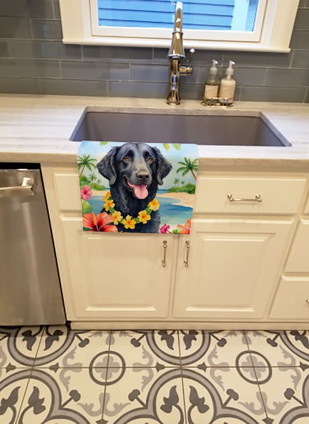 Curly-Coated Retriever Luau Kitchen Towel Dish Cloths Guest Hand Towel Decorative Bathroom Towel for Face,Tea, Dishcloth, Kitchen and Bath