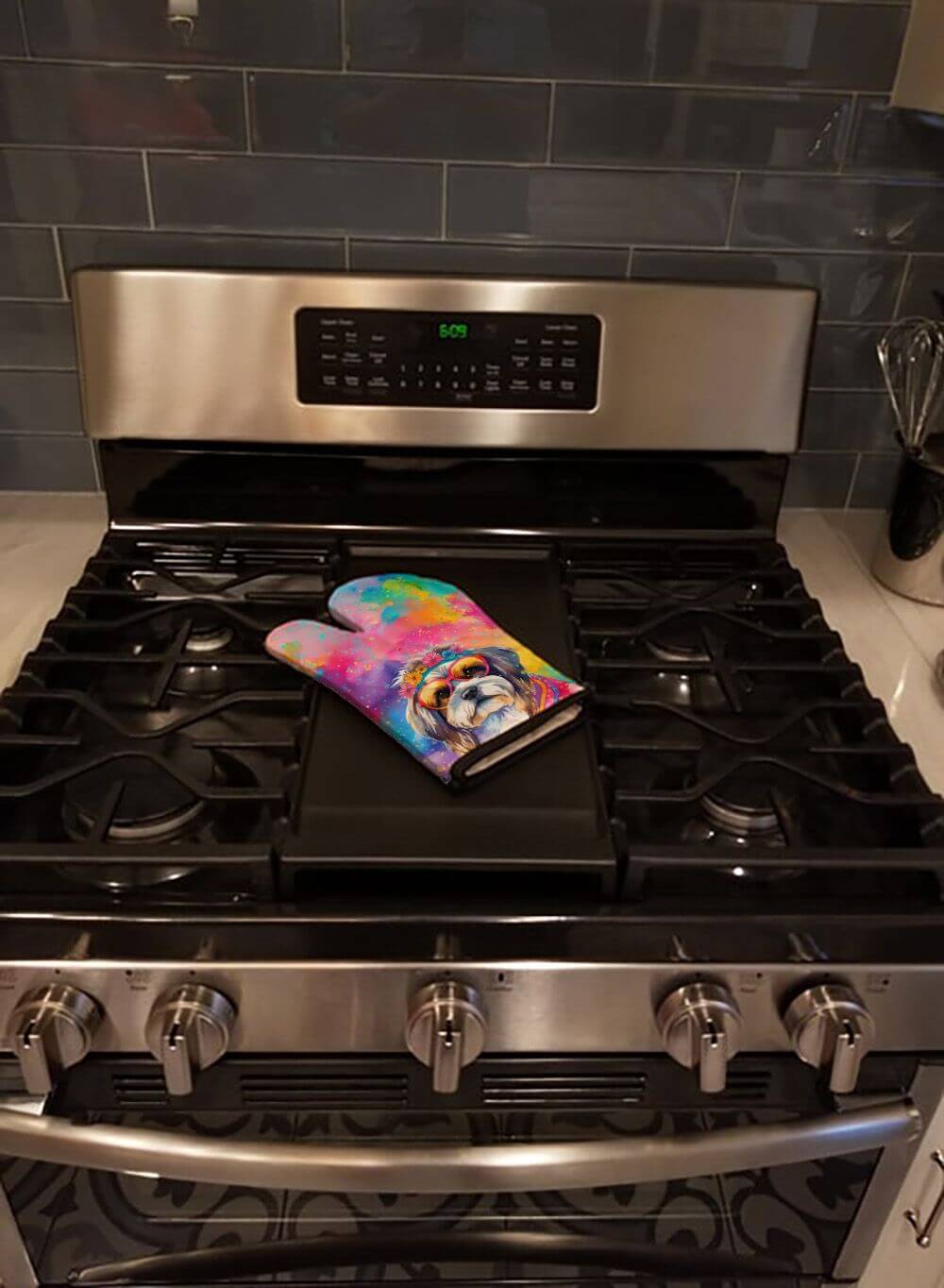 Shih Tzu Hippie Dawg Oven Mitt Heat Resistant Thick Oven Mitt for Hot Pans and Oven, Kitchen Mitt Protect Hands, Cooking Baking Glove