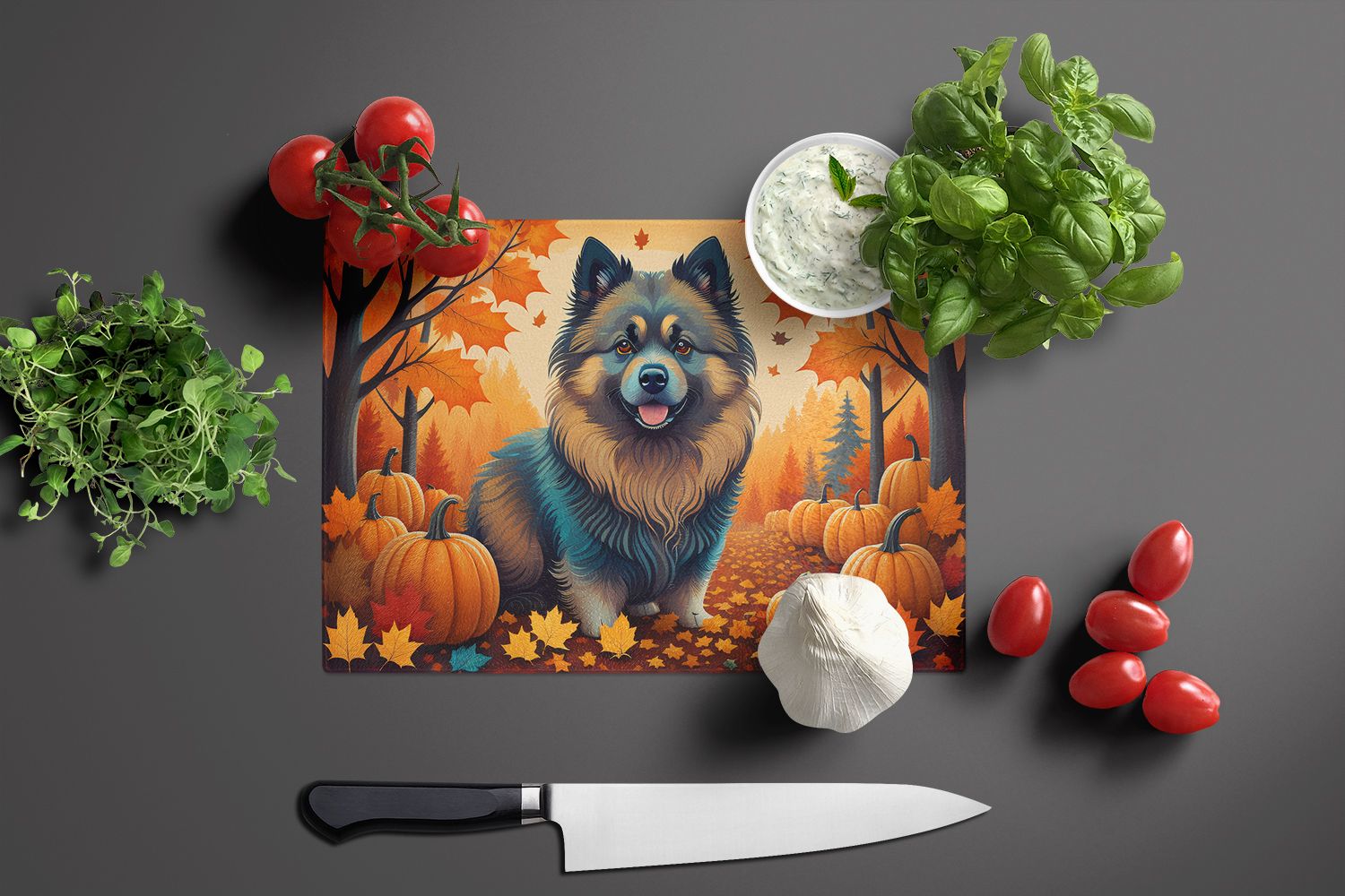 NEW Keeshond Fall Glass Cutting Board Decorative Tempered Glass Kitchen Cutting and Serving Board Large Size Chopping Board