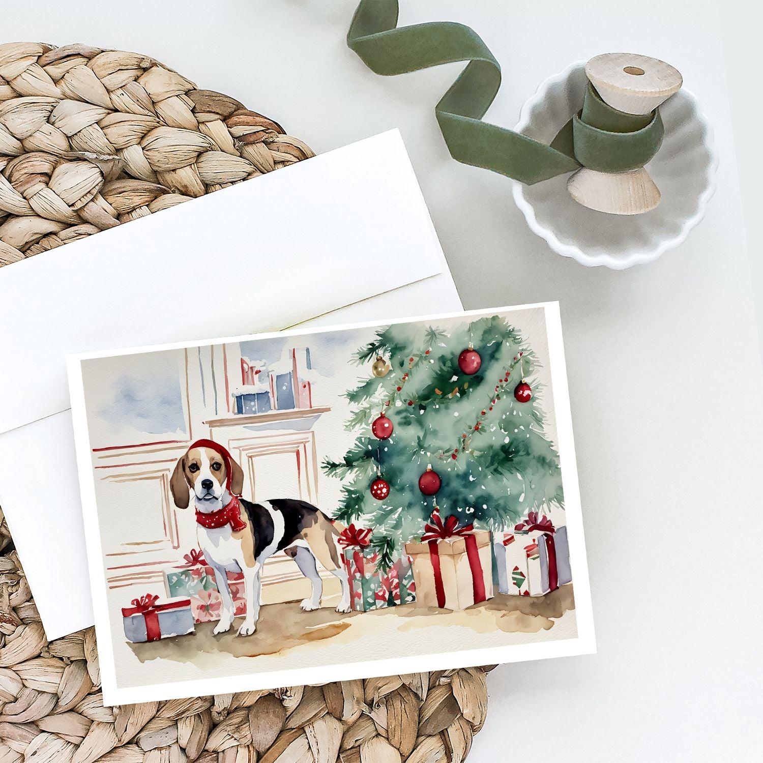 Beagle Christmas Greeting Cards Pack of 8 Blank Cards with Envelopes Whimsical A7 Size 5x7 Blank Note Cards