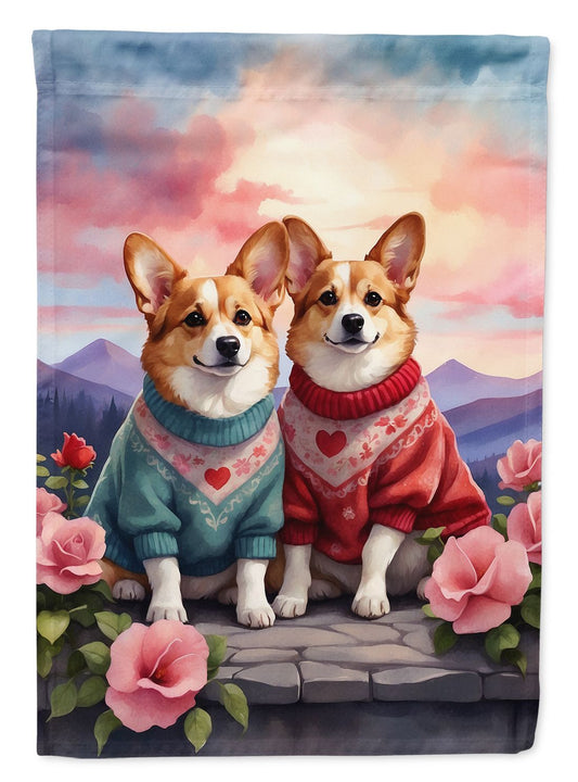 Corgi Two Hearts House Flag Large Porch Sleeve Pole Decorative Outside Yard Banner Artwork Wall Hanging, Polyester, House Size, Multicolor